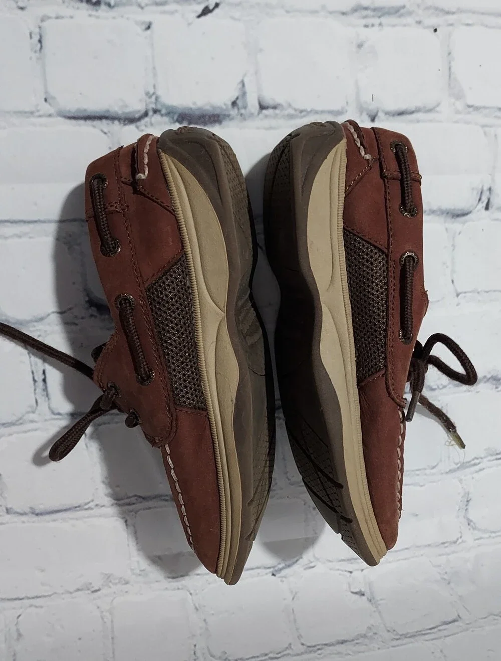 Sperry dark brown boat shoes slip on boys size 1